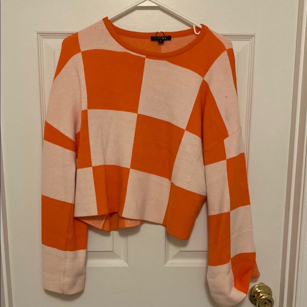 Orange and White Checkered Sweater. university of Tennessee Orange and White